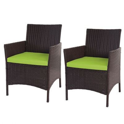 2x Poly-Rattan Gartensessel (braun-meliert, grün)