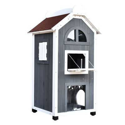 Katzenhaus Tannenholz 59x55x109cm Grau