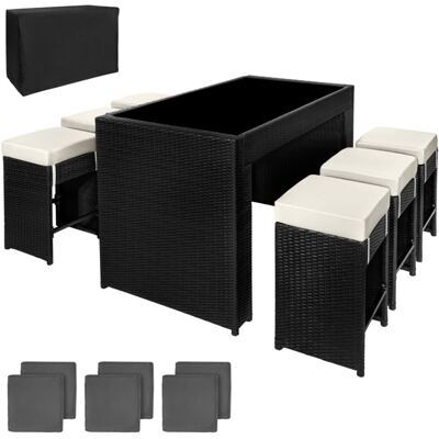 Aluminium Rattan Barset Ibiza 6+1 mit Schutzhülle schwarz
