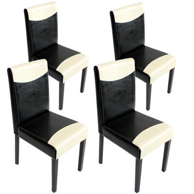 4x Esszimmerstuhl Littau ~ Kunstleder schwarz-creme dunkle Beine