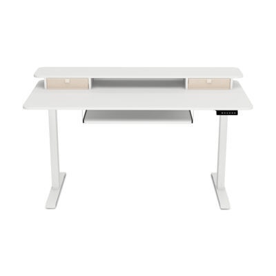 Stehpult elektrisch mit Ablage + Tastaturfach 140 x 70 cm weiss