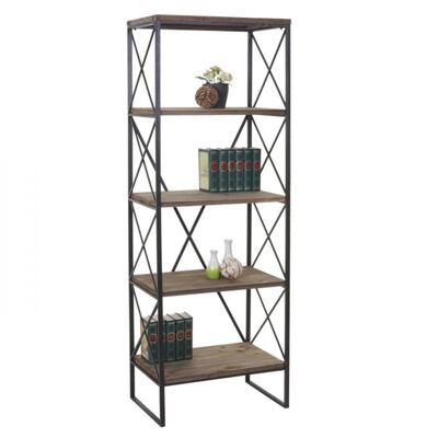 Bücherregal Industrial Holz Metall ~ 5 Ebenen, 174x60cm