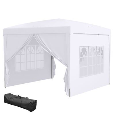 Pavillon 3x3m UV-Schutz mit Seitenwänden & Fenstern Weiss