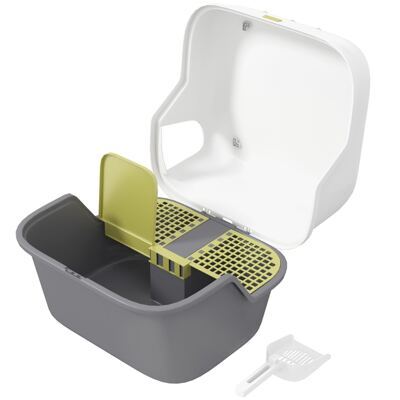 Katzentoilette mit Deckel & Sieb für Katzen bis 3.5kg Cremeweiss