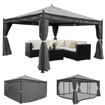 Pergola Cadiz 3x3m mit Seitenwand + Moskitonetz 7cm-Gestell ~ grau