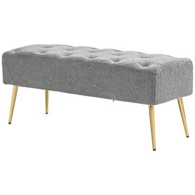 Sitzbank Lammwolle-Optik Knopfheftung 112x41x46cm Grau
