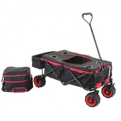Bollerwagen Geländereifen klappbar ~ Hecktasche/Abdeckung + Kühltasche, rot