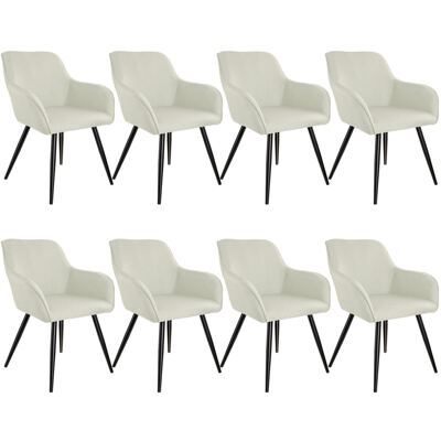 8er Set Stuhl Marilyn Leinenoptik, schwarze Stuhlbeine crème/schwarz