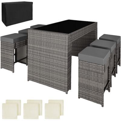 Aluminium Rattan Barset Ibiza 6+1 mit Schutzhülle grau