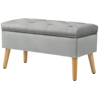 Sitzbank Samtoptik mit Stauraum Gummiholz 102x35x43cm Grau
