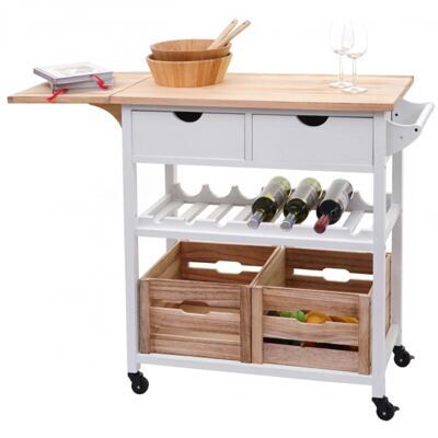 Servierwagen Küchenwagen Kiefernholz 89x119x41cm ~ natur-weiß