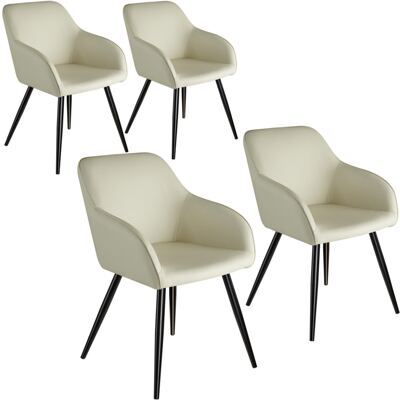 4er Set Stuhl Marilyn Stoff, schwarze Stuhlbeine crème/schwarz