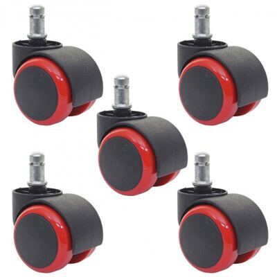 5x Hartbodenrollen Bürostuhl-Rollen 150kg belastbar 50mm rot
