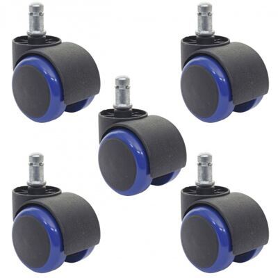 5x Hartbodenrollen Bürostuhl-Rollen 150kg belastbar 50mm blau