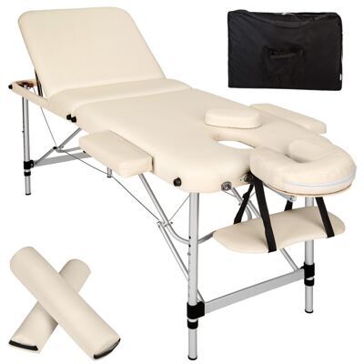 3 Zonen Massageliege mit 5cm Polsterung, Rollen und Aluminiumgestell beige