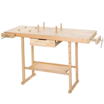 Holz Werkbank mit 2 Schraubstöcken 137 x 50 x 87 cm