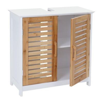 Waschbeckenunterschrank Badschrank Bambus 60x60x30cm weiss