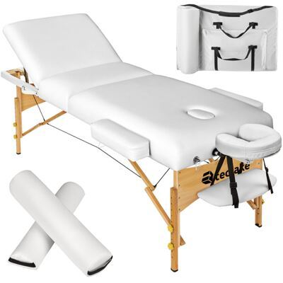 3 Zonen Massageliege-Set Somwang mit 7,5cm Polsterung, Rollen und Holzgestell weiss