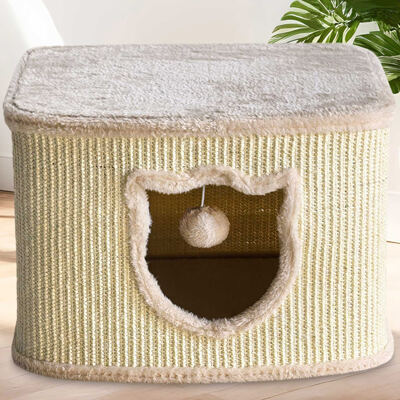 Katzenhöhle Katzenhaus CosyCave Beige  stilvoll & robust mit Sisal & Plüsch