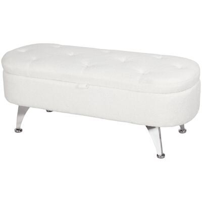 Sitzbank Teddysamtoptik mit Stauraum Metallrahmen 114x47x46.5cm Weiss