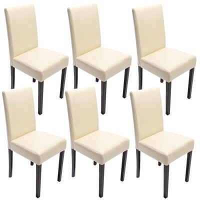 6x Esszimmerstuhl Littau Leder ~ creme dunkle Beine