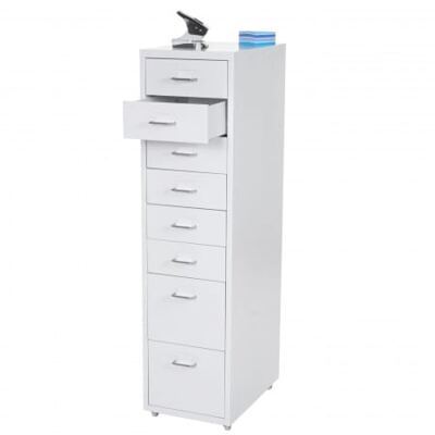 Rollcontainer Boston 8 Schubladen Stahlschrank 109x28x44cm Weiss