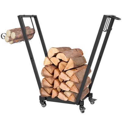Kaminholzregal 79x30x81cm mit Rollen Zubehör Schwarz