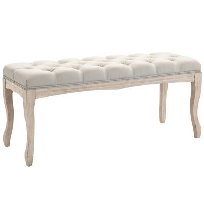 Sitzbank Polsterbank Vintage aus Gummiholz & Leinen Beige