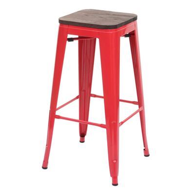 Barhocker Metall mit Holz-Sitzflächen Industriedesign ~ rot