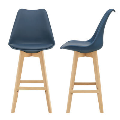 2er-Set Barhocker Barstuhl Lublin mit Rückenlehne Buche-Gestell Blau