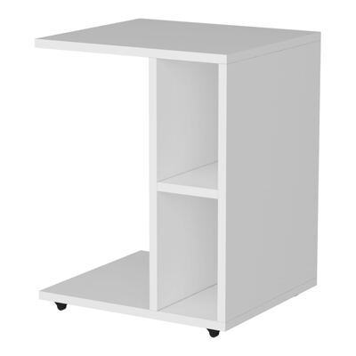 Beistelltisch 57.5x45x35cm mit 2 Ablagefächern und Rollen Weiss