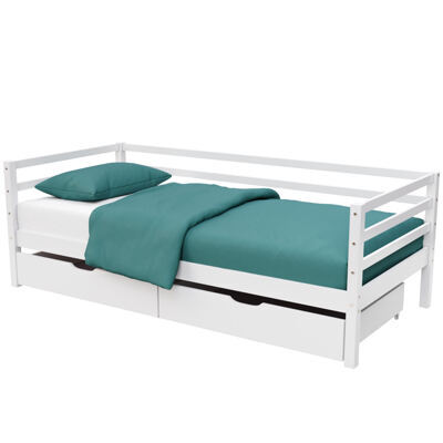 Bett Massivholz mit Schubladen 90 x 200 cm weiss