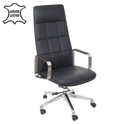 Bürostuhl Drehstuhl Voll-Leder + Kunstleder Schwarz - Edelstahl