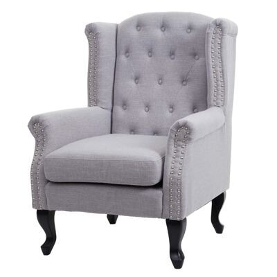 Chesterfield Sessel Ohrensessel Stoff grau