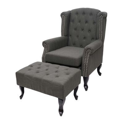 Chesterfield Sessel Ohrensessel Stoff grün mit Ottomane