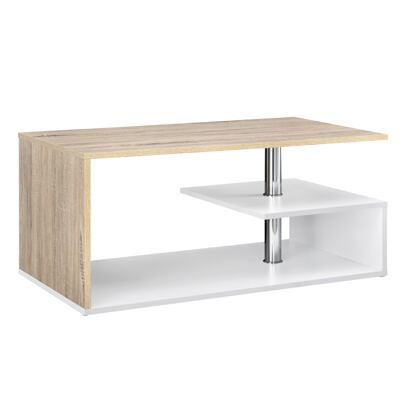 Couchtisch Harleem 90x50 cm mit Ablage Weiss/Eicheoptik