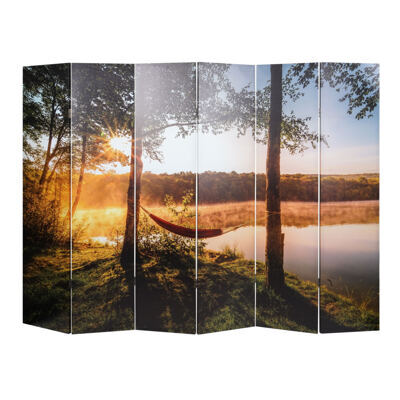 Foto-Paravent mit Schallschutz Trennwand 180x245cm Waldsee