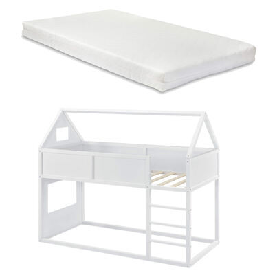 Kinderbett Quedlinburg 90x200 cm Hochbett Leiter und Matratze