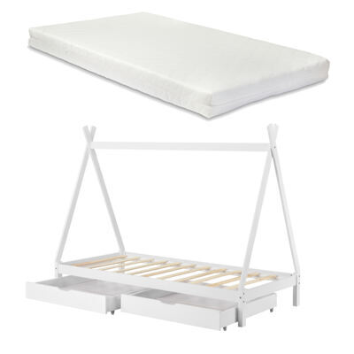 Kinderbett Maine 90x200 cm Tipi mit 2 Schubladen und Matratze