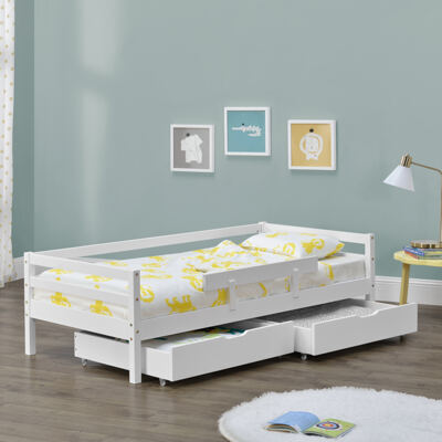 Kinderbett Reykholt 90x200 cm mit Stauraum + Rausfallschutz