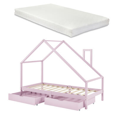 Kinderbett Assling mit 2 Schubkasten und Matratze 90x200cm