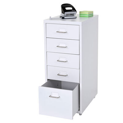 Rollcontainer Boston 5 Schubladen Stahlschrank 69x28x44cm Weiss