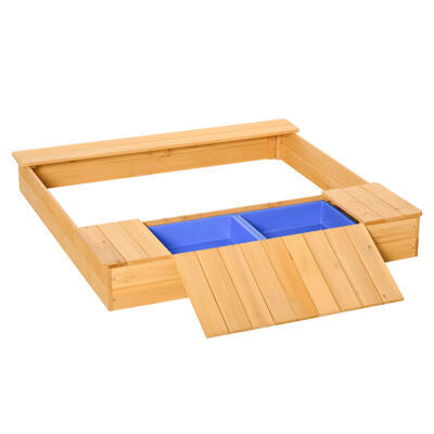 Sandkasten mit Sitzbank und 2x Aufbewahrungsboxen 123x121cm