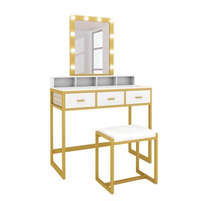 Schminktisch mit Licht FRANCESCA weiss/gold