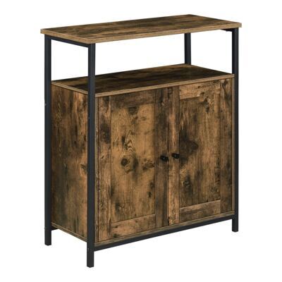 Beistelltisch Kommode 79x60x30cm mit Schrankfächer Dunkler Holzton