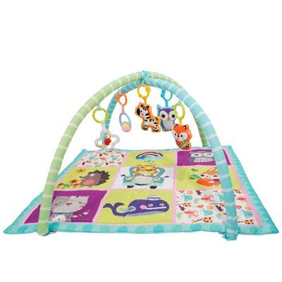 Krabbeldecke mit Spielbogen Tiere blau/grün