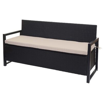 Truhenbank Rattan JAM-F39 3 Sitzer anthrazit Kissen beige
