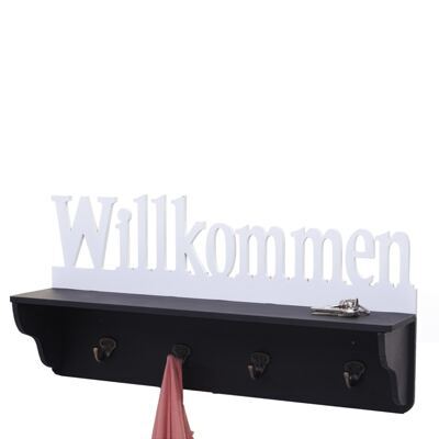 Wandgarderobe Regal Willkommen 30x60x13cm Schwarz-weiss