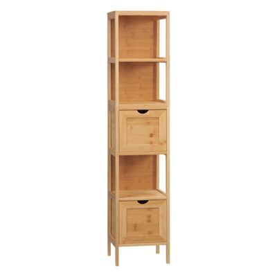 Hochschrank Badezimmer mit Regalen Schubladen Bambus