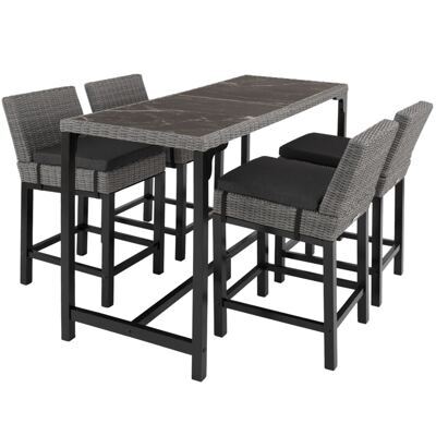 Rattan Bartisch Lovas mit 4 Stühlen Latina grau